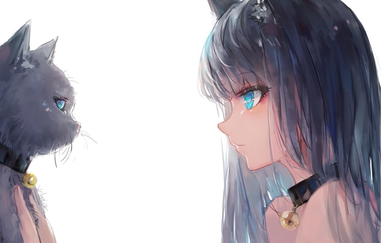 anime girl and cat