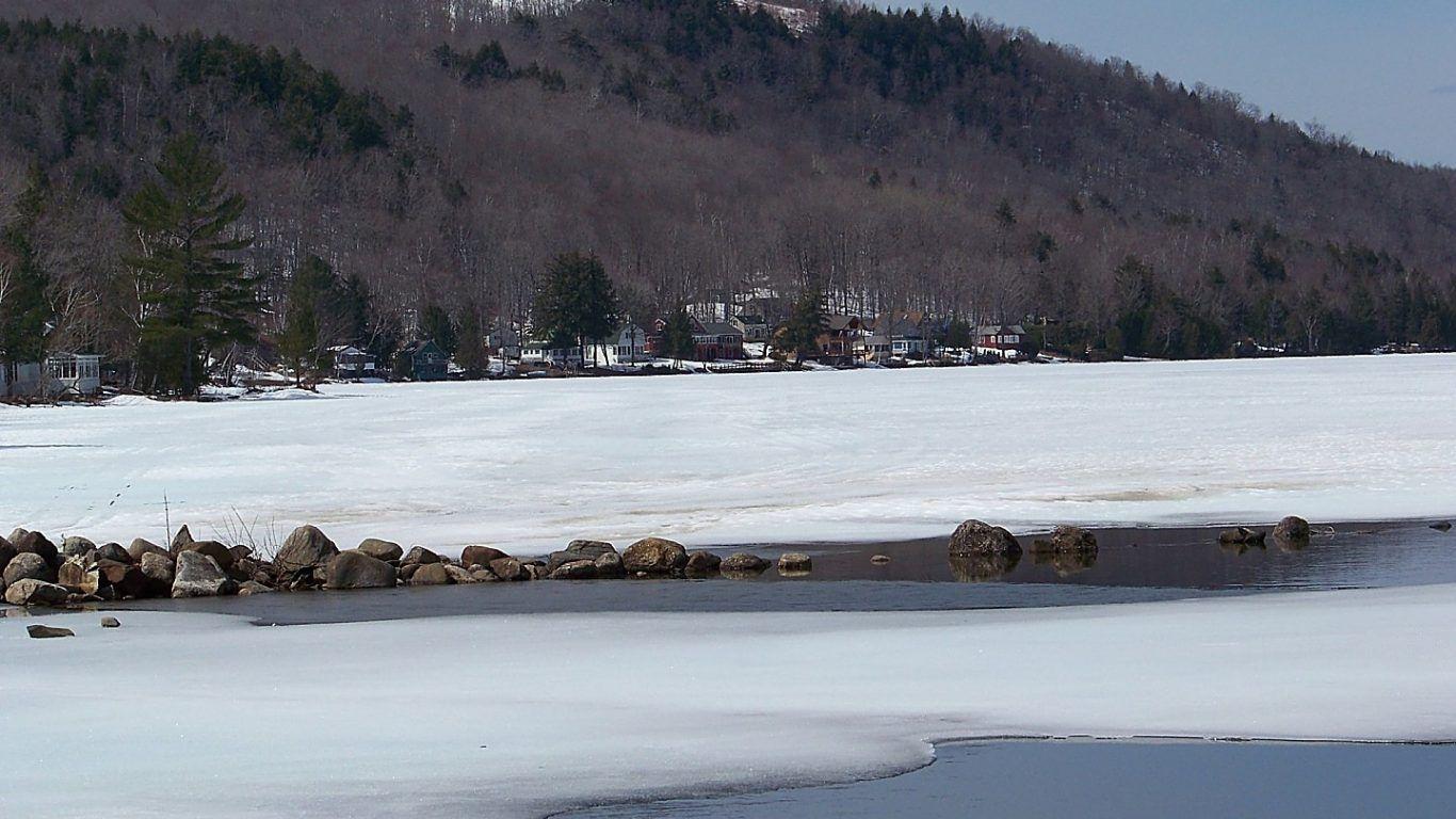 1366x768 Clearwater Snow Trees Maine Winter Lake Sky Industry Wallpaper & Background Download