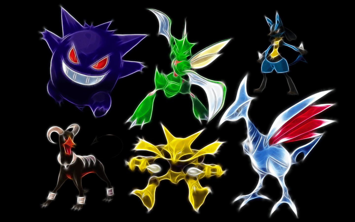 1440x900 Free download Pokemon Gengar Lucario Houndoom Scyther Kadabra Skarmory [1600x900] for your Desktop, Mobile & Tablet. Explore Pokemon Lucario Wallpaper. Pokemon Tcg Wallpaper, Mega Lucario Wallpaper, Lucario Wallpaper for Computer