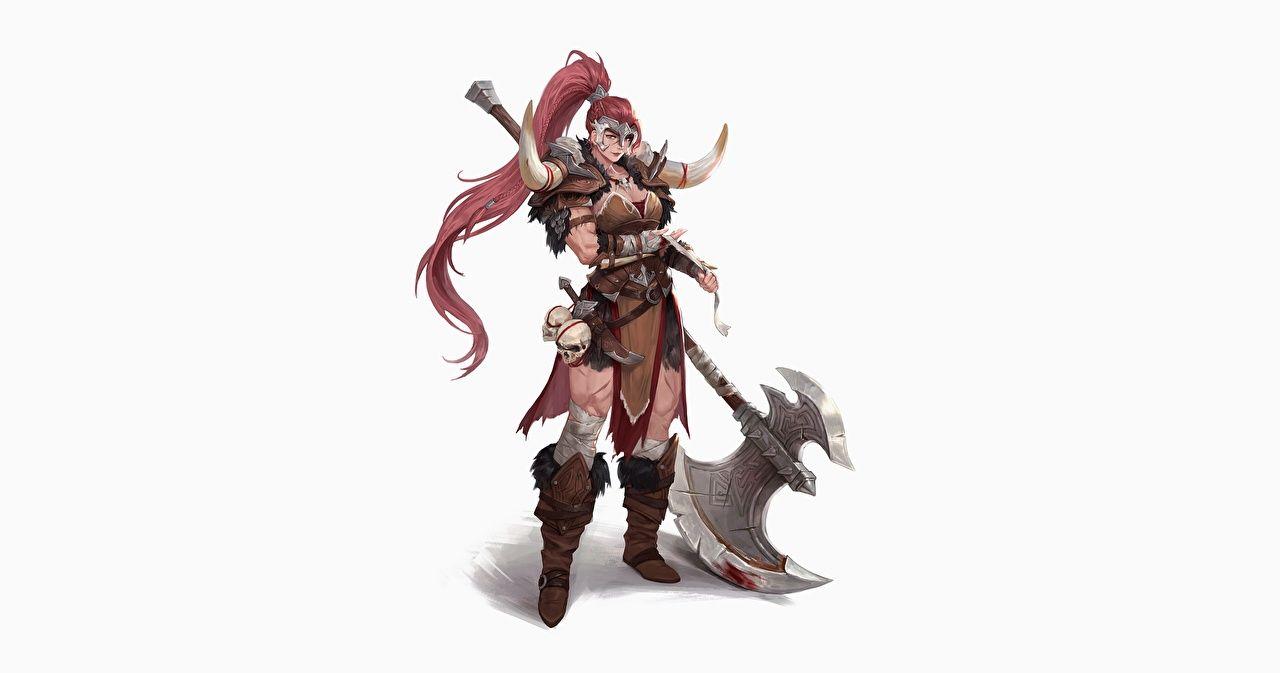 1280x673 Picture viking Battle axes Redhead girl warrior Wearing boots