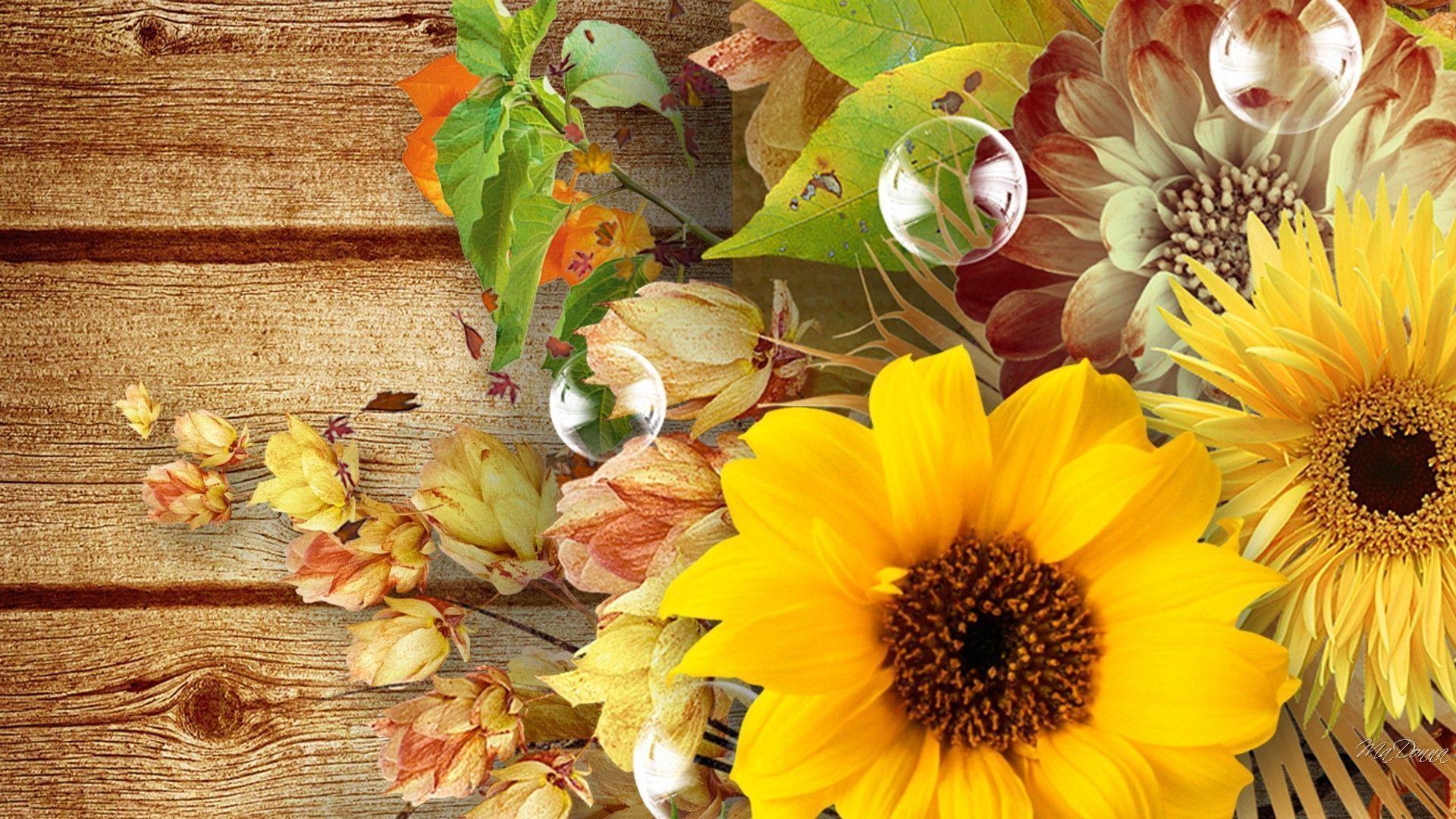 1920x1080 Autumn With Sunflowers Wallpaper