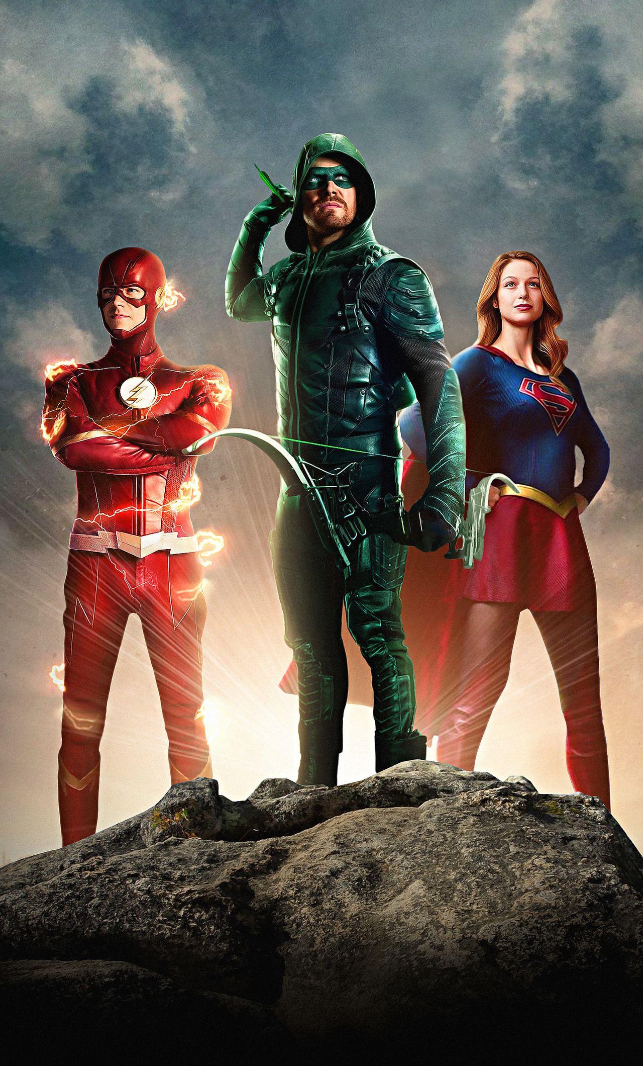 1280x2120 Green Arrow, Flash And Supergirl Wallpaper