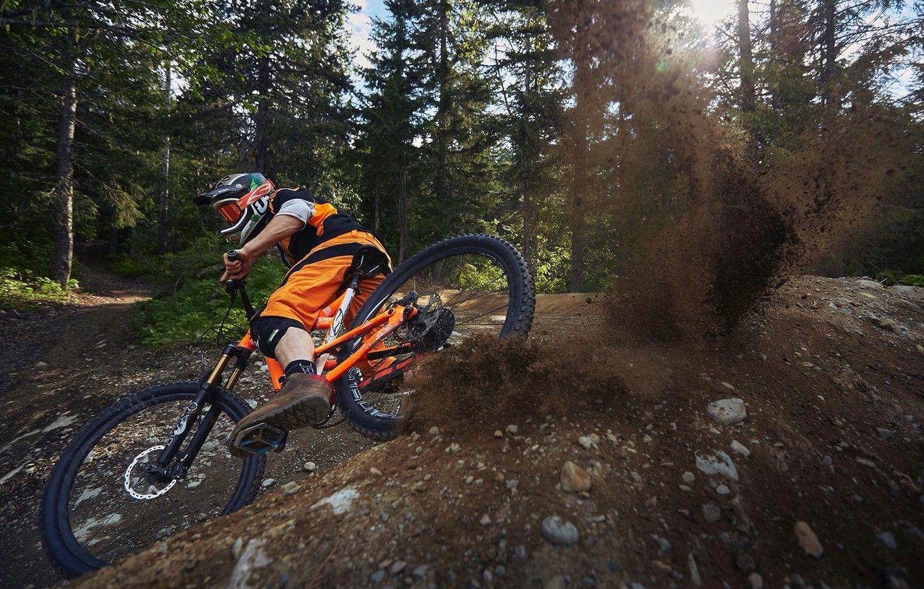 1332x850 Wallpaper forest, bike, great, jump, downhill, downhill, the trick image for desktop, section спорт