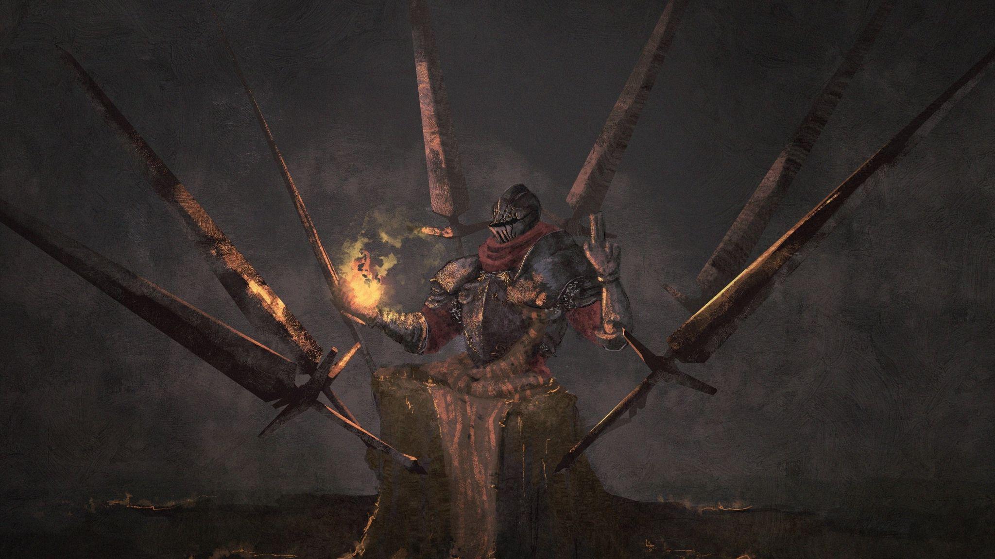 2048x1152 Download 2048x1152 wallpaper warrior, dark souls, video game, swords, art, dual wide, widescreen, 2048x1152 HD image, background, 16669