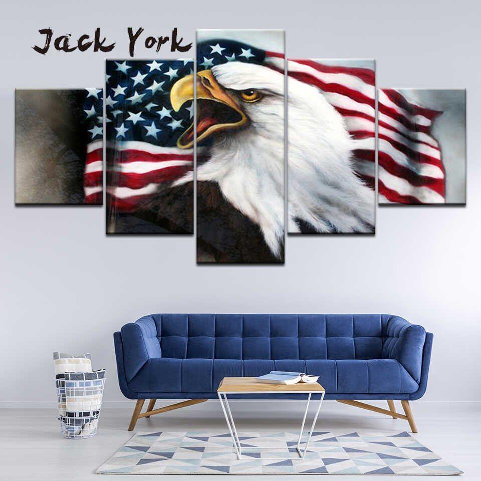 960x960 Canvas Painting American Bald Eagle Flag 5 Pieces Wall Art Painting Modular Wallpaper Poster Print for living room Home Decor. Painting & Calligraphy