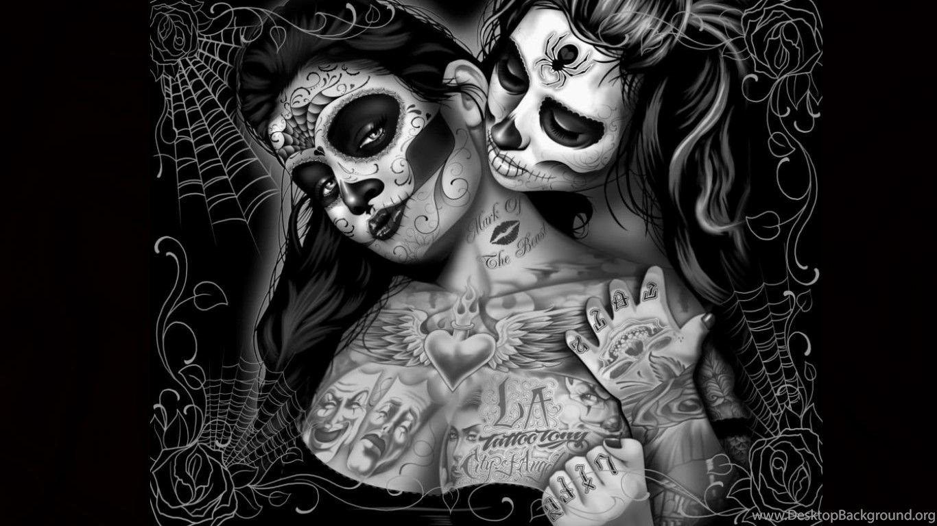 1366x768 Sugar Skull Desktop Wallpaper