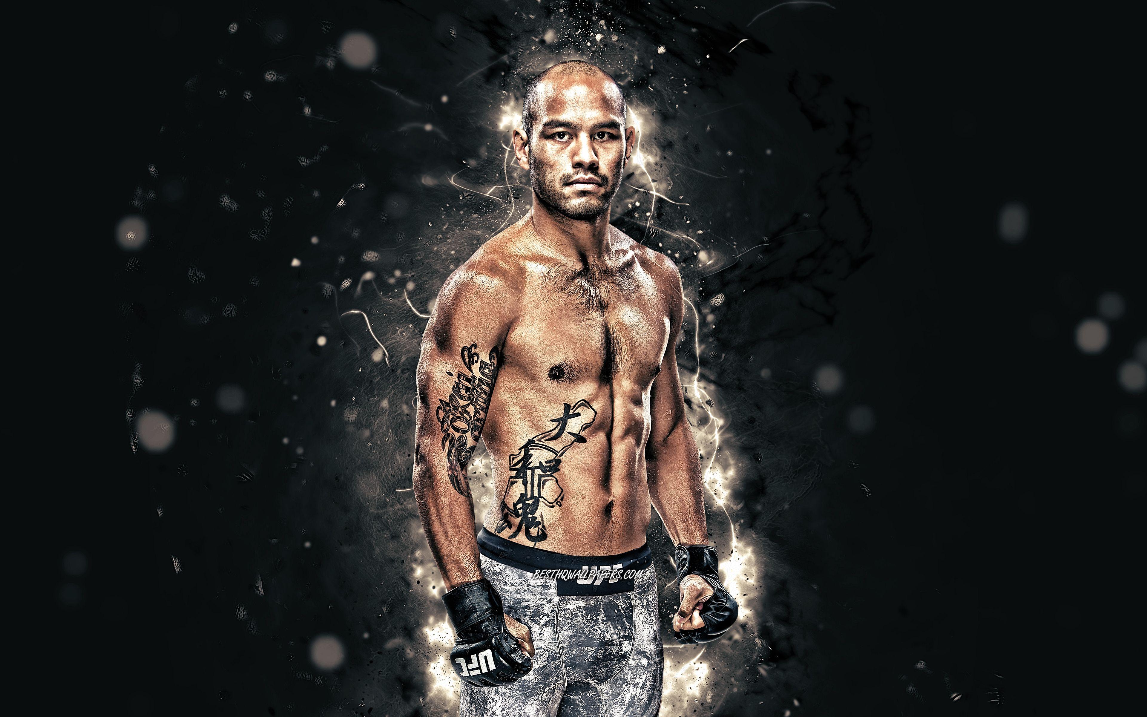 3840x2400 Download wallpaper Frank Camacho, 4k, white neon lights, brazilian fighters, MMA, UFC, Mixed martial arts, Frank Camacho 4K, UFC fighters, MMA fighters for desktop with resolution 3840x2400. High Quality HD picture wallpaper