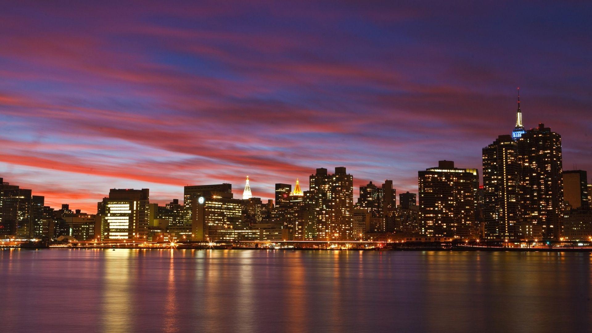 1920x1080 Skyline New York York City Sunset Background HD Wallpaper