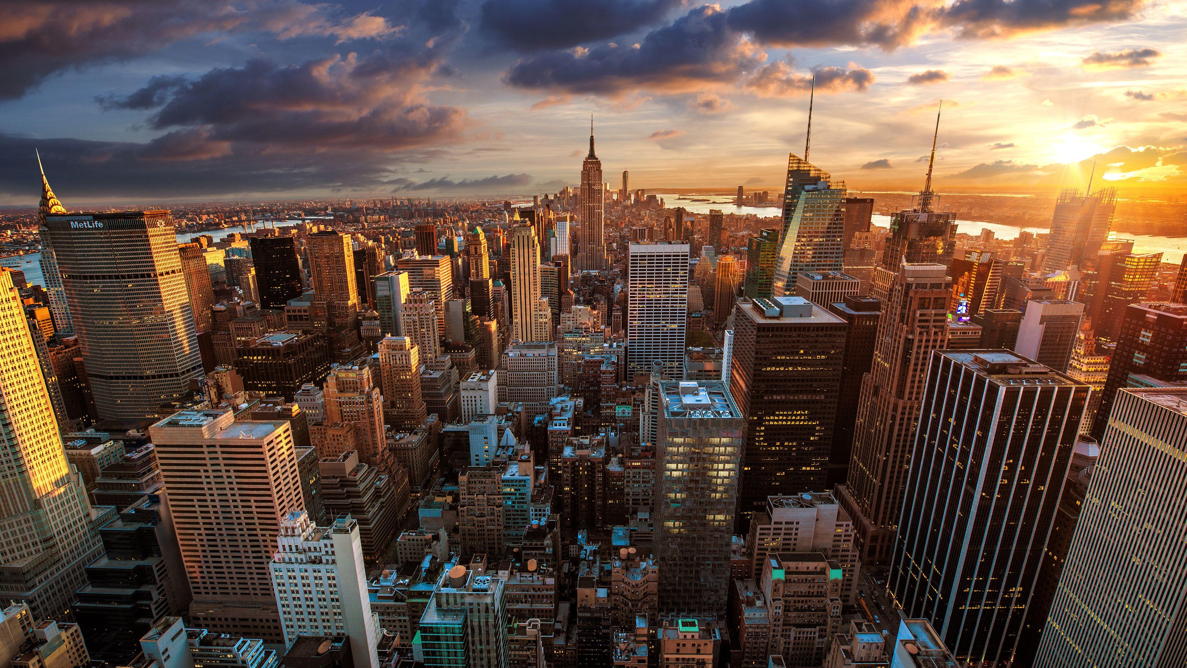3840x2160 Wallpaper. Cities. photo. picture. manhattan, New york city, sunset, the city