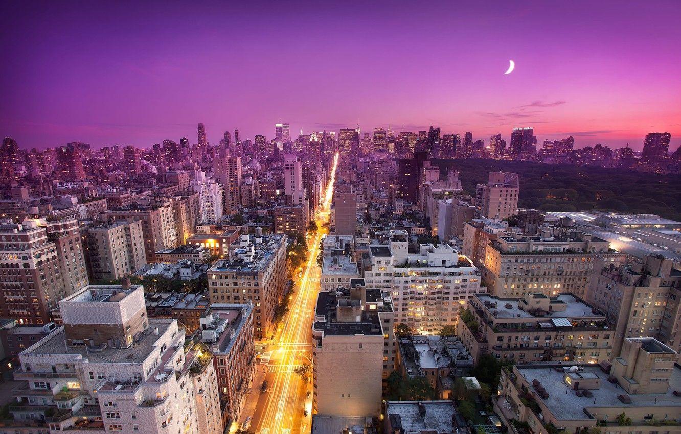 1332x850 Wallpaper sunset, moon, new York, sunset, new york, usa, nyc, East Side image for desktop, section город