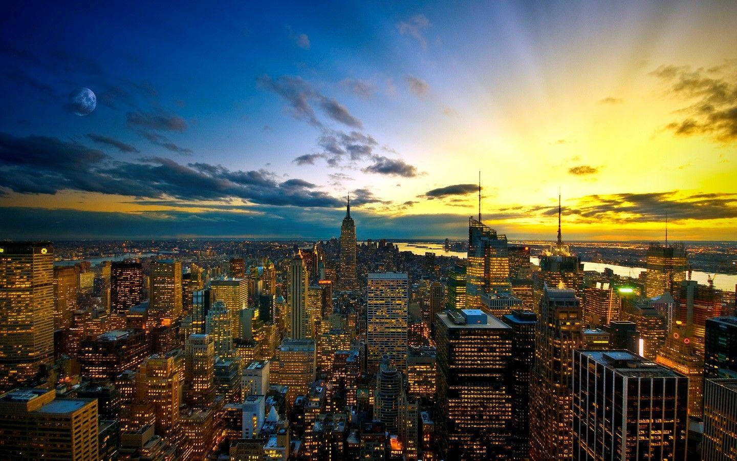 1440x900 Beautiful New York City Wallpaper at Sunset Time