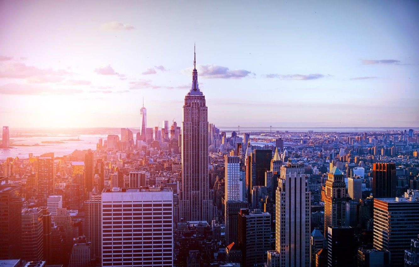 1332x850 Wallpaper sunset, New York, skyscraper image for desktop, section город
