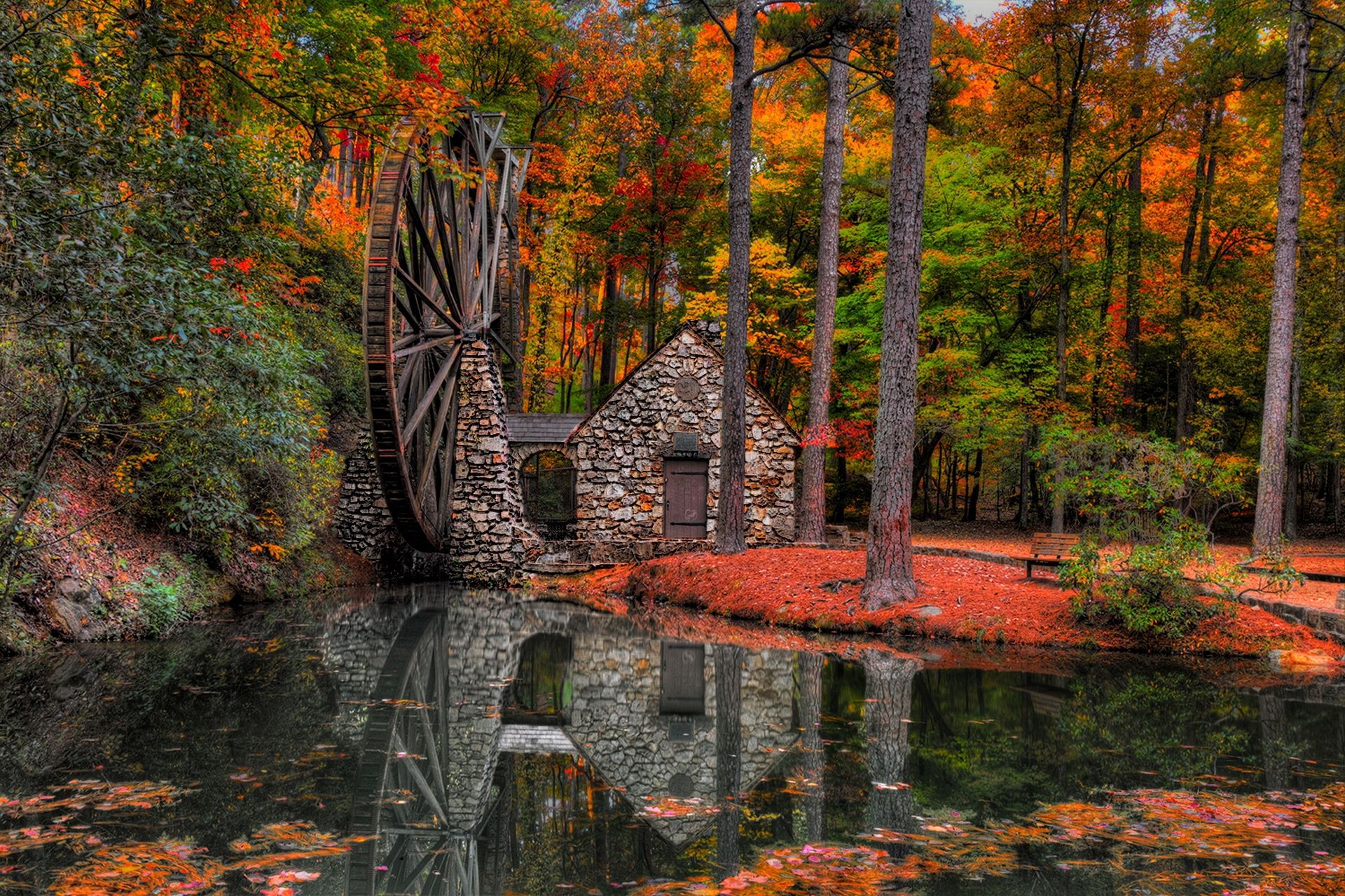 1920x1279 Old Water Mill' magical autumn color Wheel Life