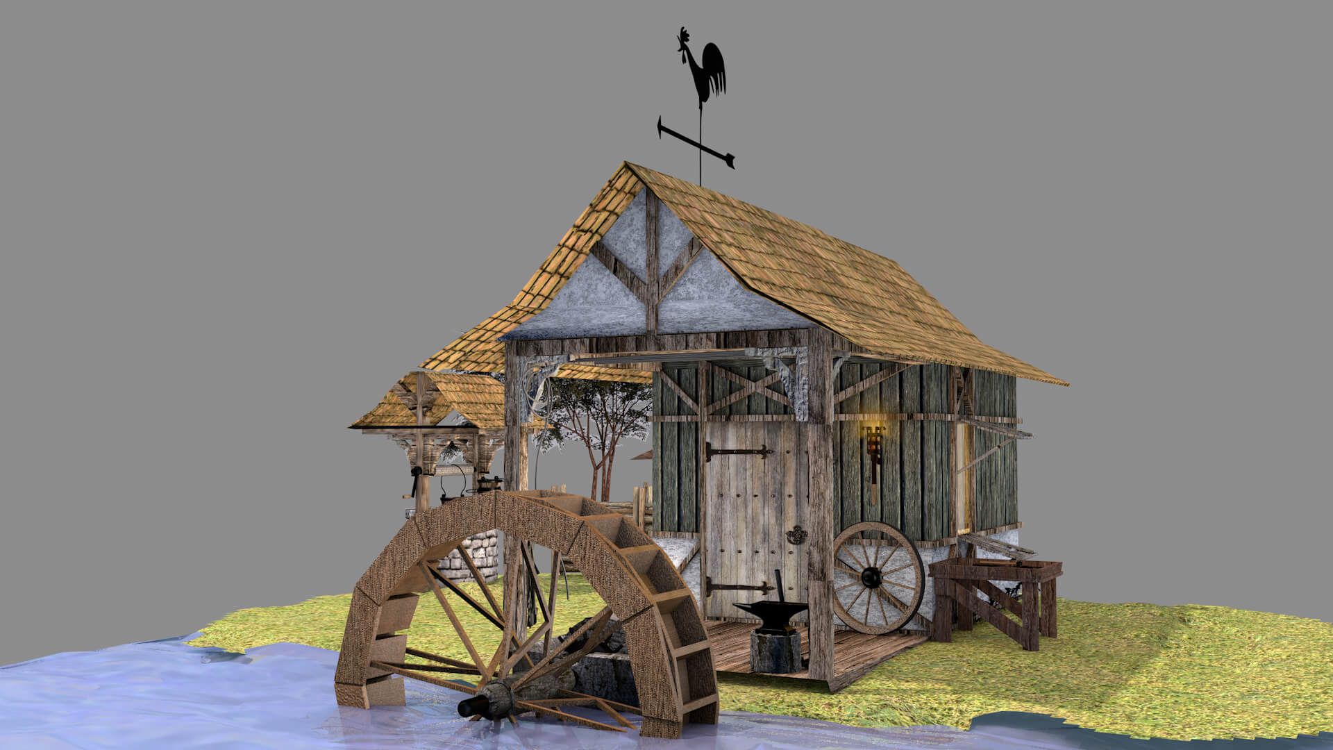 1920x1080 Medieval Water Wheel