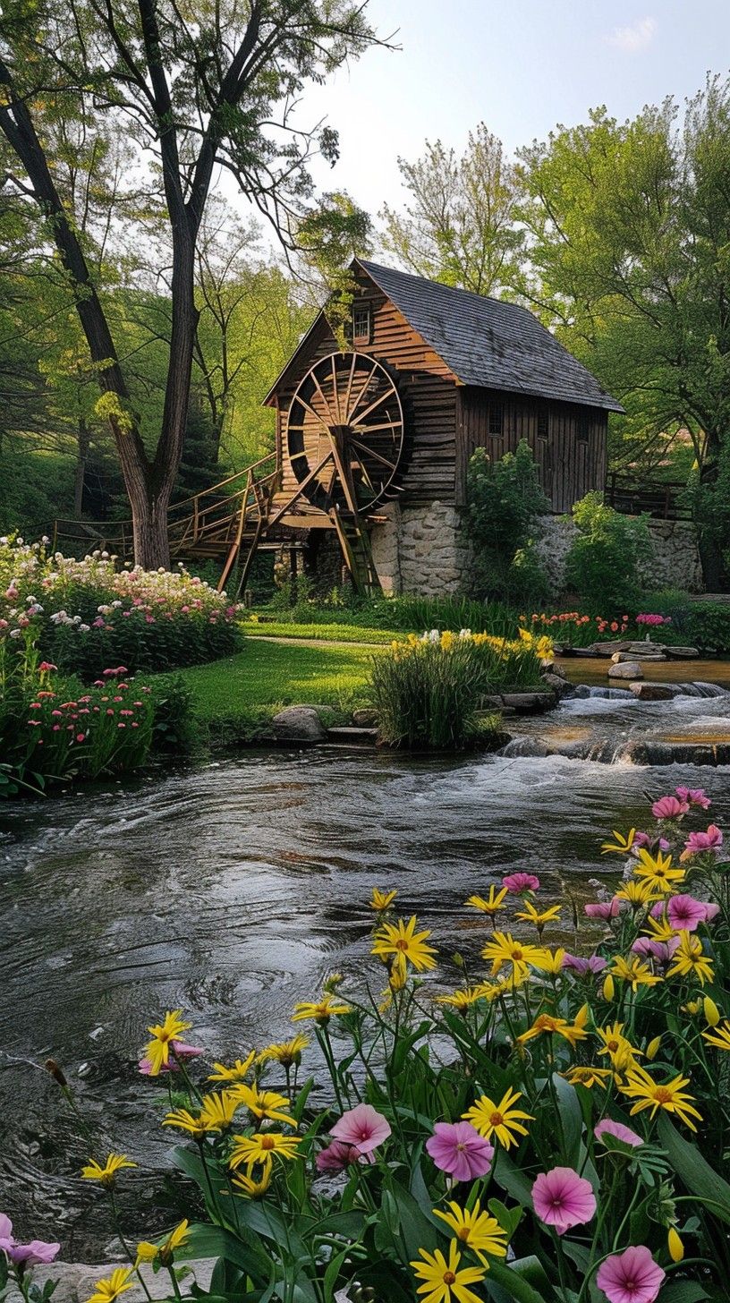 816x1456 Download Historic Watermill Scene Image, River, Wheel