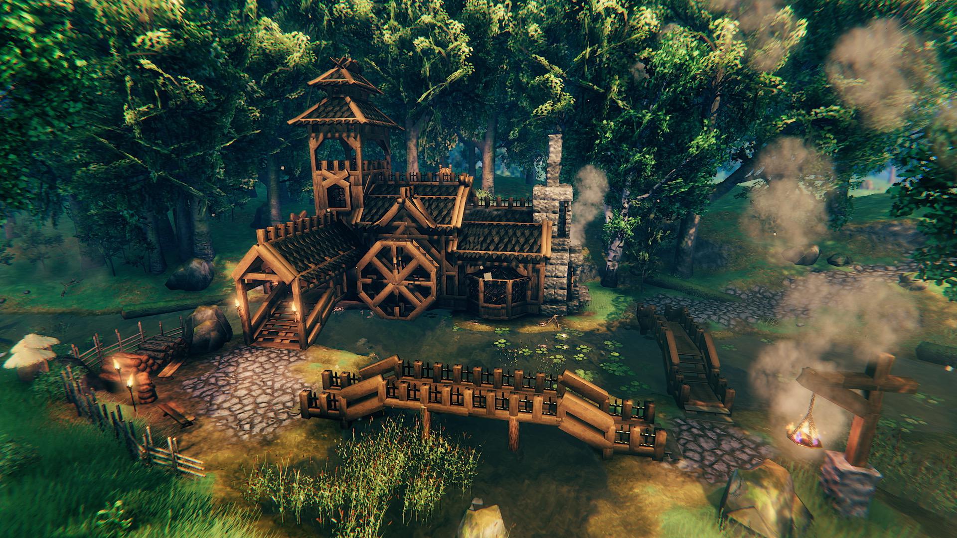 1920x1080 Cozy Water Wheel House in the Woods