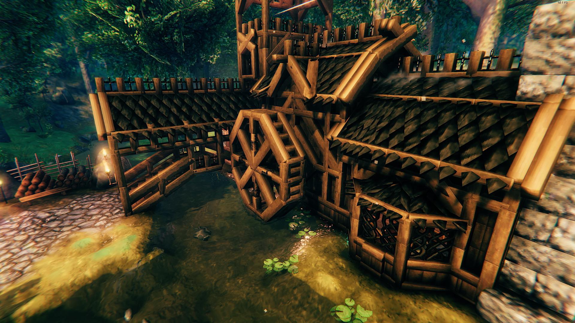 1920x1080 Cozy Water Wheel House in the Woods