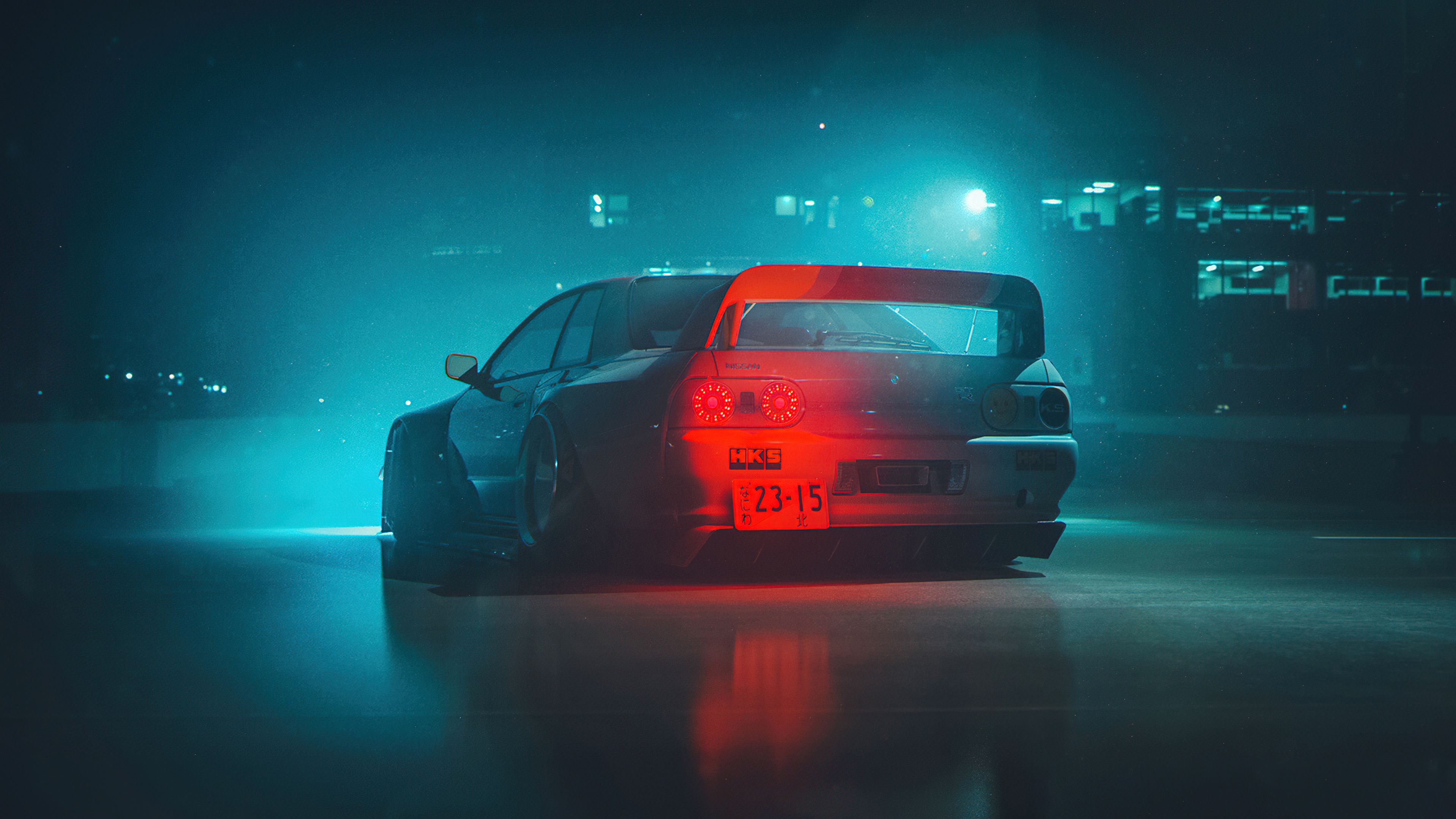 3840x2160 Nissan Skyline GT R R33 Wallpaper 4K, AI Art, Neon, Cyberpunk