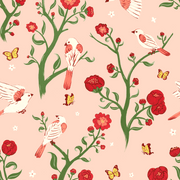 180x180 Modern Chinoiserie Bird and Florals Peel and Stick Wallpaper Small Sample” wide by 6” high / Peel and Stick