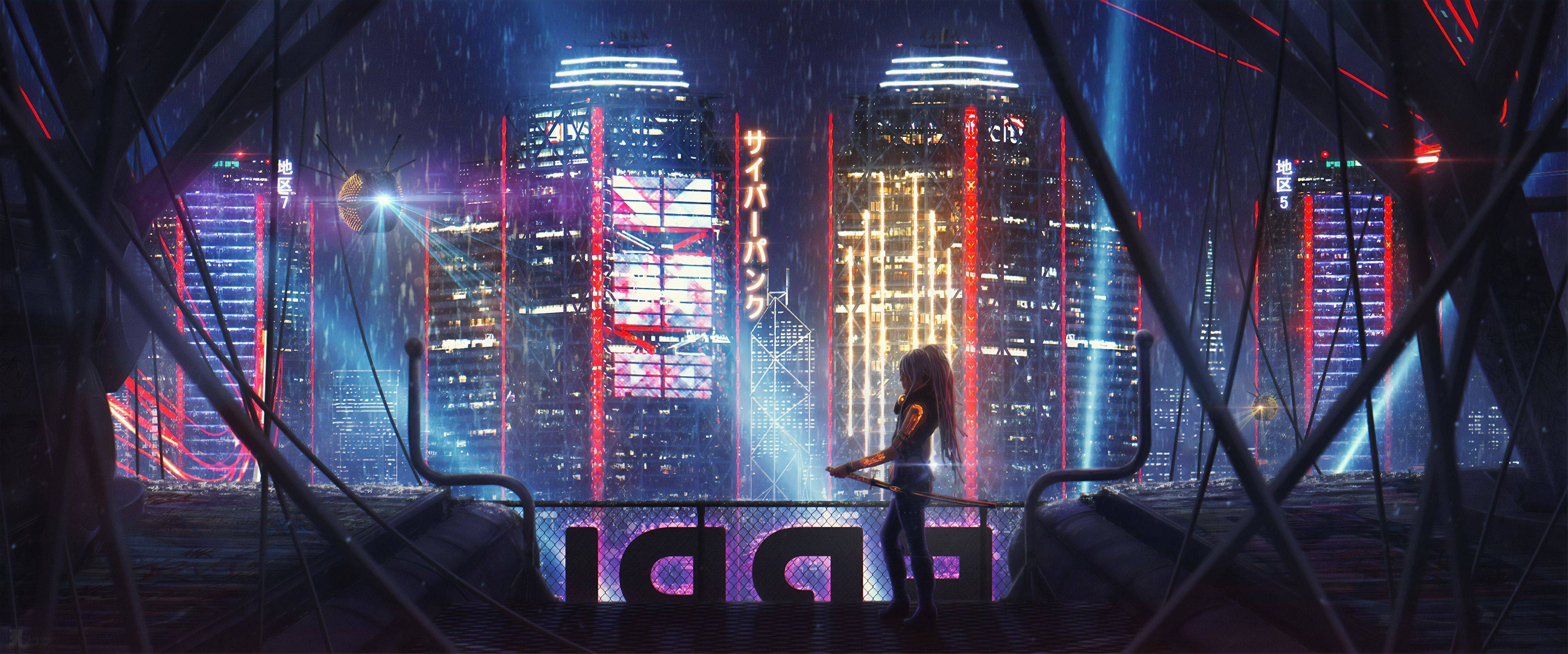 3840x1602 Cyber City 4k Desktop Wallpaper
