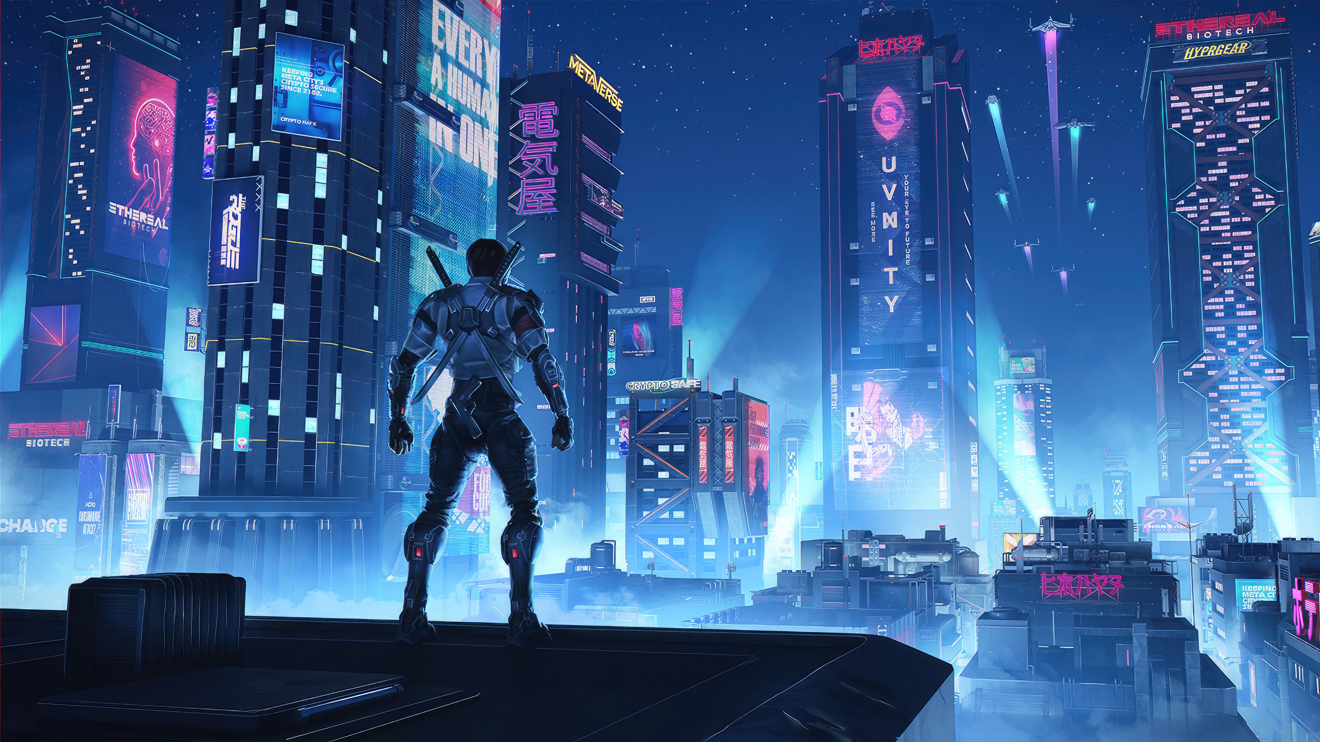 5120x2880 Solider Looking At Cyber City 5k Wallpaper, HD Artist Wallpaper, 4k Wallpaper, Image, Background, Photos and Picture