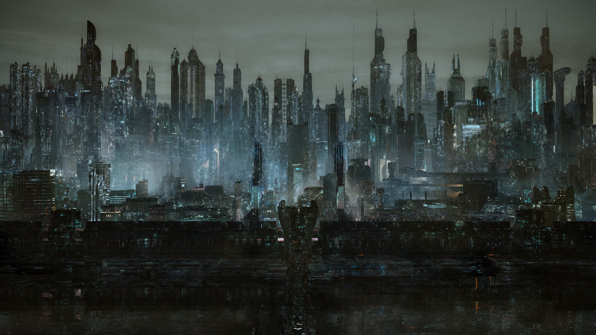 1920x1080 Brown and gray city building painting, Dark City, cyber city, futuristic HD wallpaper