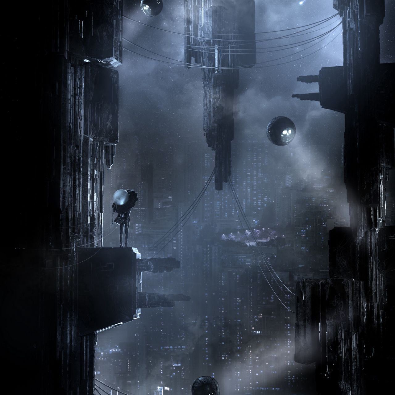 1280x1280 Cyberpunk Background City Cyber City, Black, Blue, Cyberpunk, Green, Light, Lights, Orange, HD Phone Wallpaper Peakpx