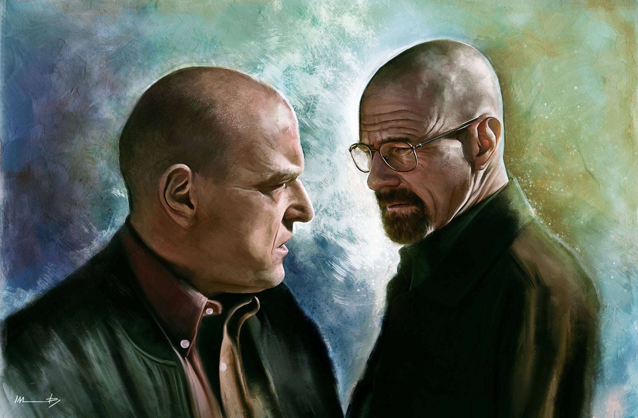 2199x1441 Two men on black suit painting, Breaking Bad, Walter White, Heisenberg, Hank Schrader HD wallpaper