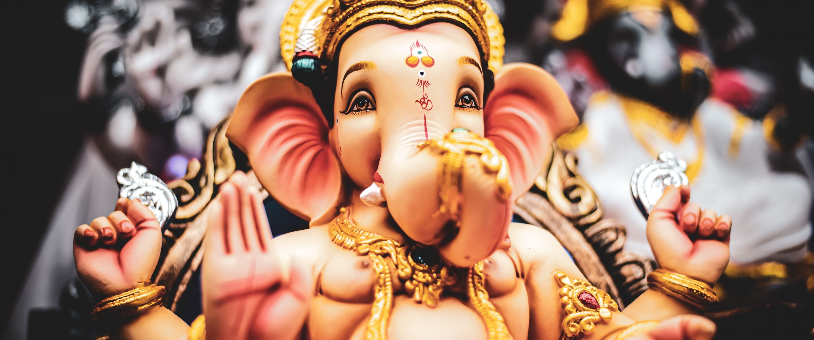 3440x1440 Ganapati Bappa Wallpaper 4K, Lord Vinayak, Ganapati