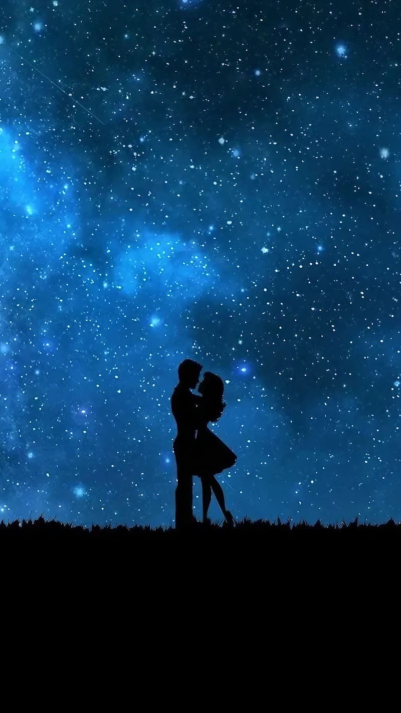 800x1422 Best Lovely, Blue Background, couple in love, silhouette, HD phone wallpaper