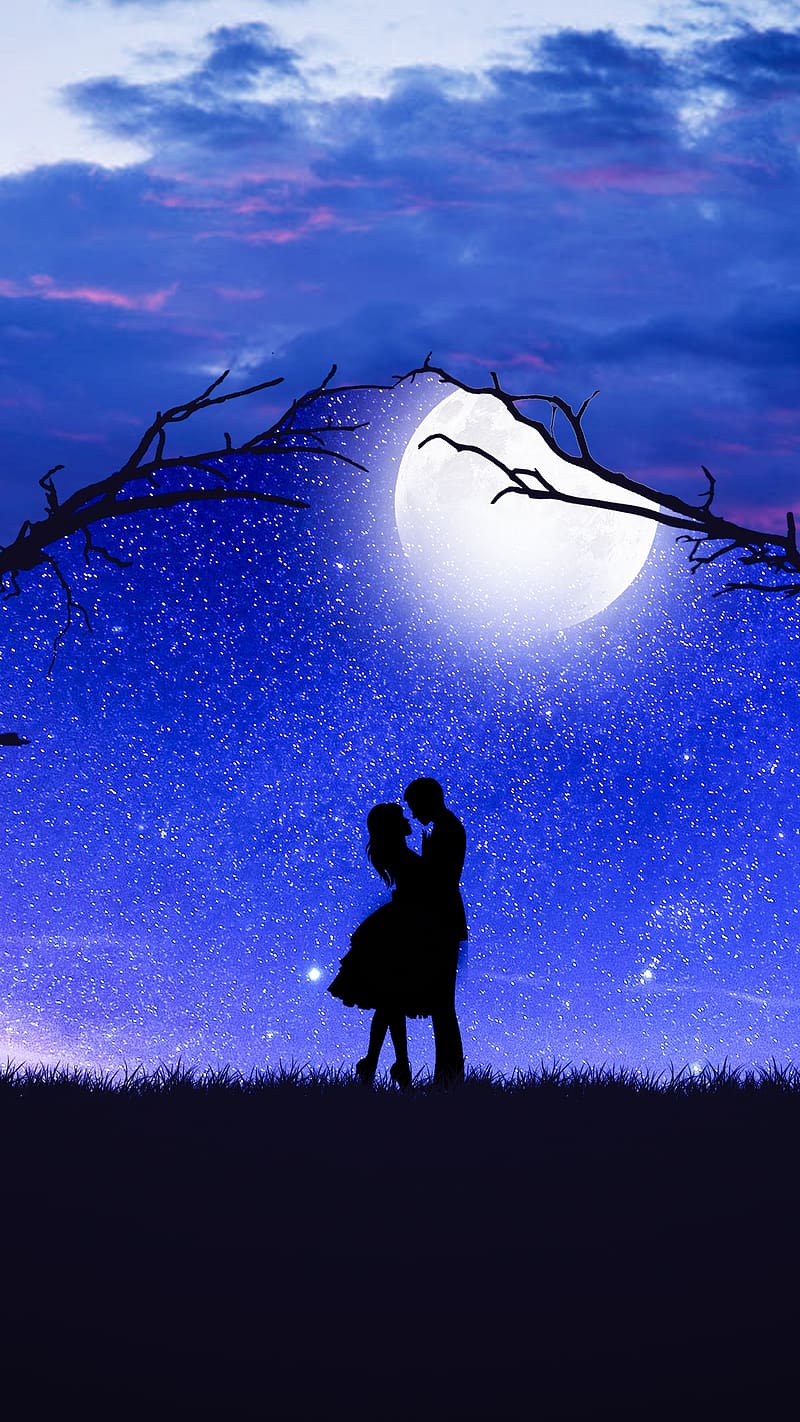 800x1422 Cute Couple Love, Stars Background, blue, love, affection, HD phone wallpaper