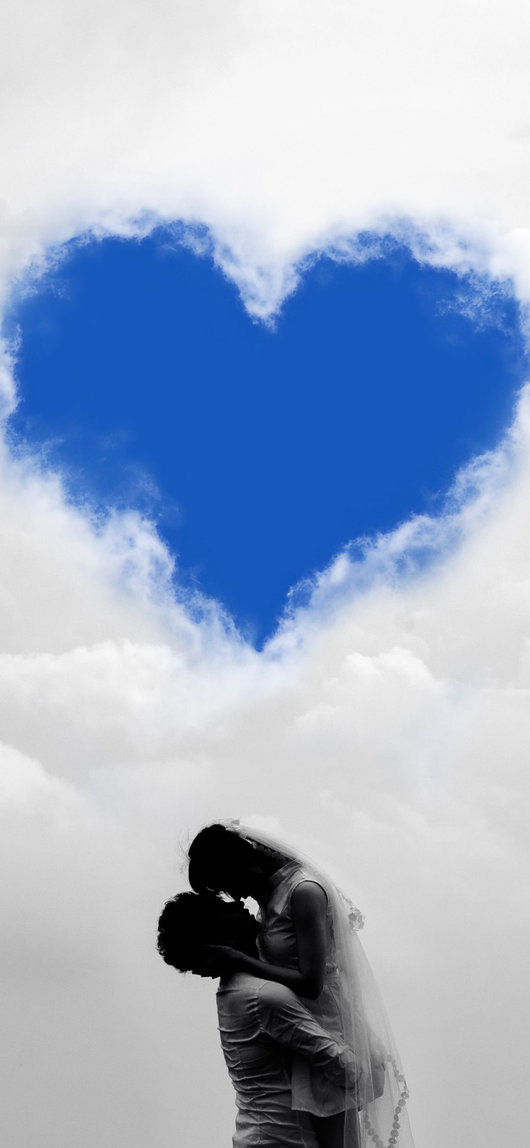 1080x2340 Love couple Wallpaper 4K, Cloudy Sky, Love heart, Blue Sky