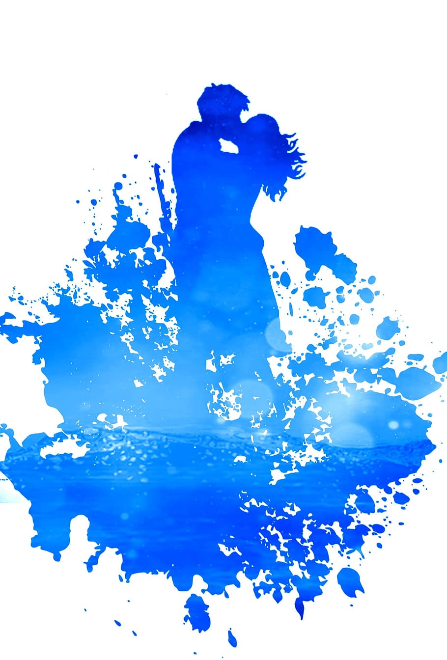 910x1344 painting, blue, couple illustration, couple, love, sea, ocean, woman