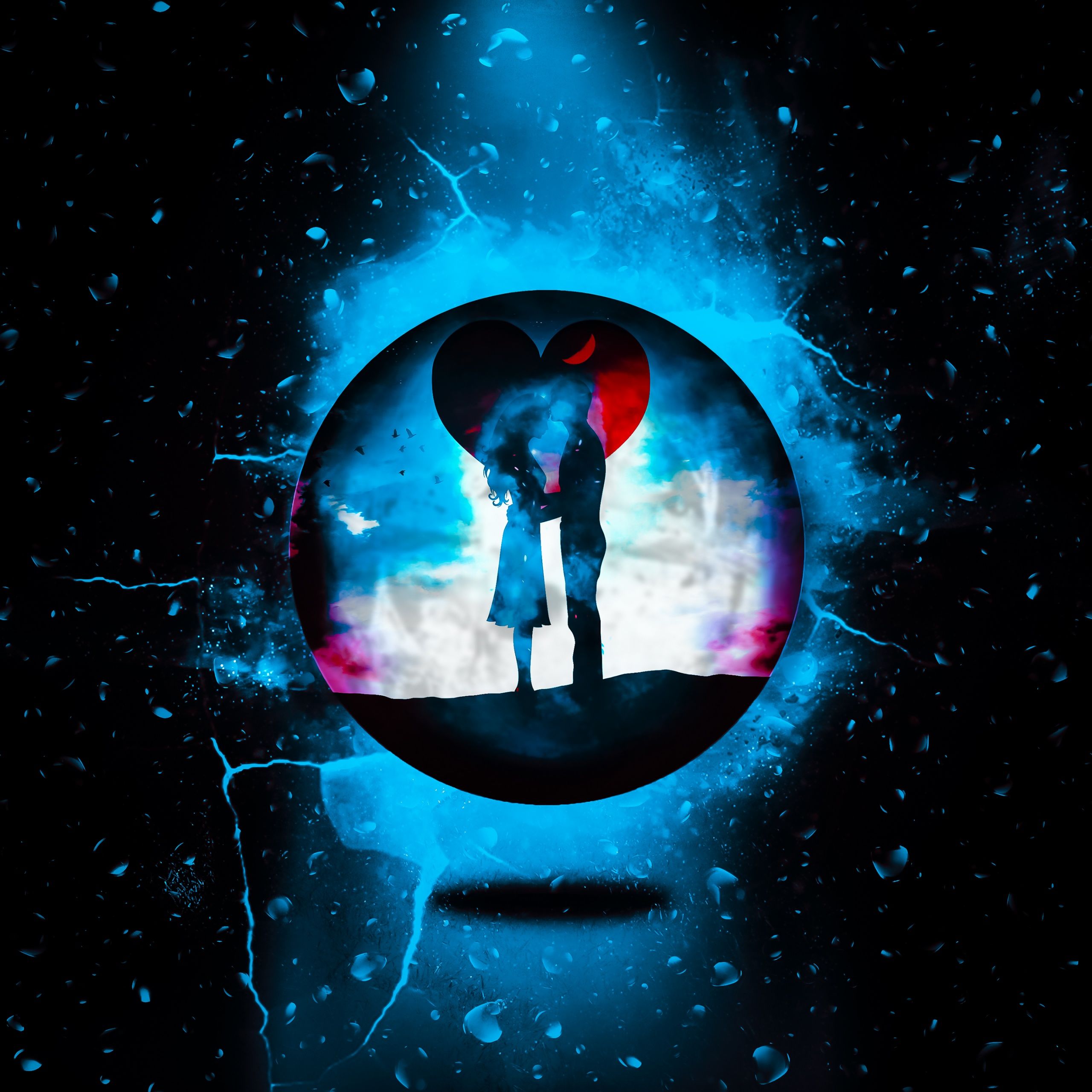 2560x2560 Love couple Wallpaper 4K, Romantic kiss, Sphere, Surreal