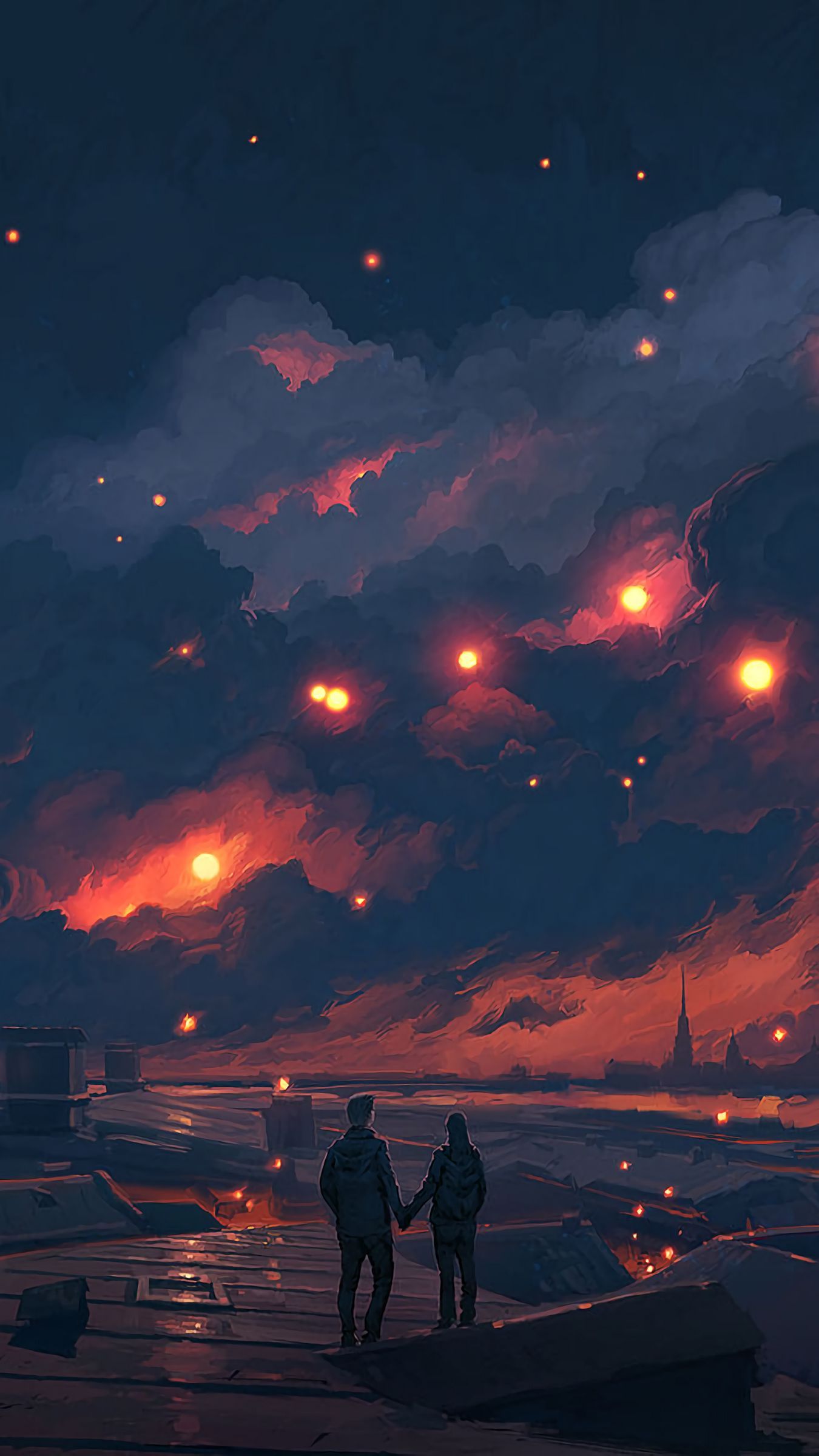 1350x2400 Download wallpaper 1350x2400 couple, night, art, clouds, romance, love iphone 8+/7+/6s+/for parallax HD background