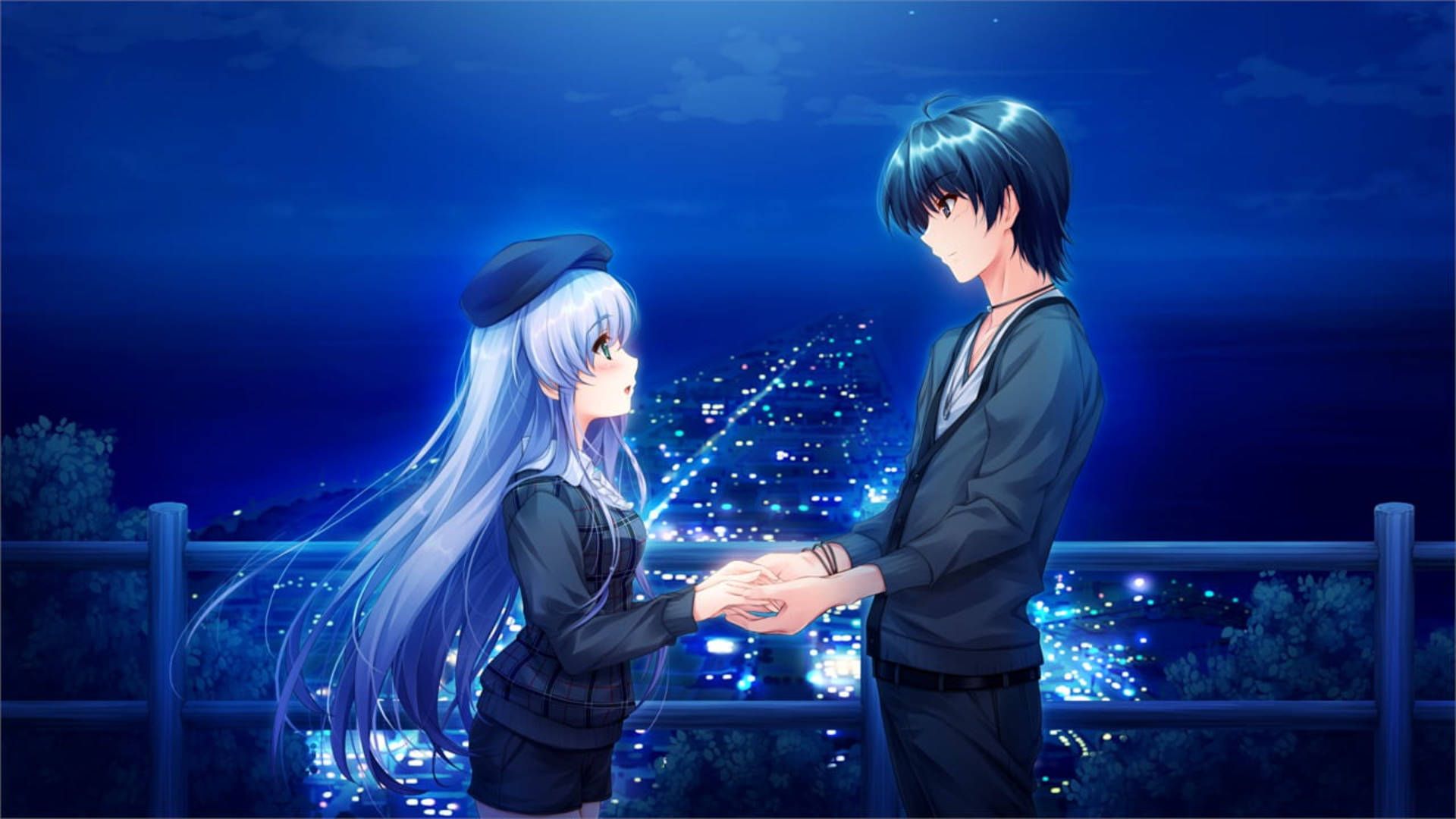 1920x1080 Blue Cute Anime Couple Wallpaper