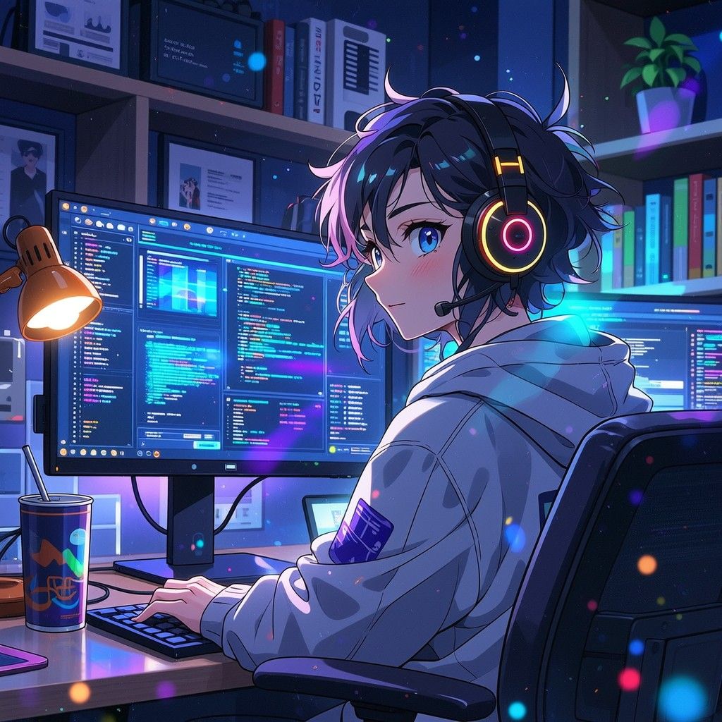 1024x1024 Download Coding Anime Hero Image, Manga, Programmer