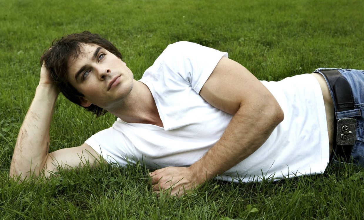 1239x750 Wallpaper Ian Somerhalder, The Vampire Diaries, Damon Salvatore, Grass, Lawn, Background Free Image