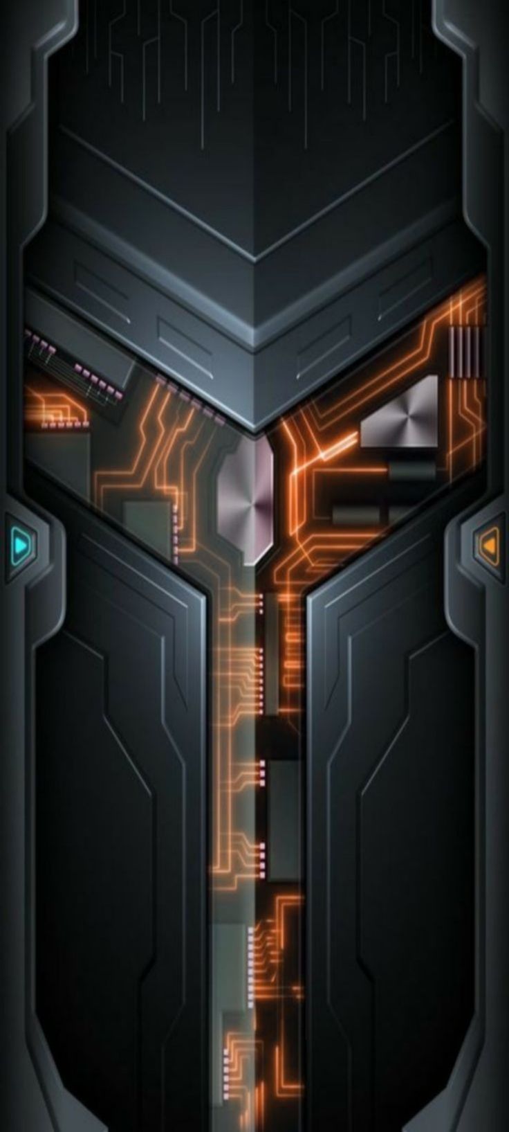736x1635 Hi Tech Wallpaper With Sci Fi Character. Scifi Door With Mechanical Design, Black And Gray