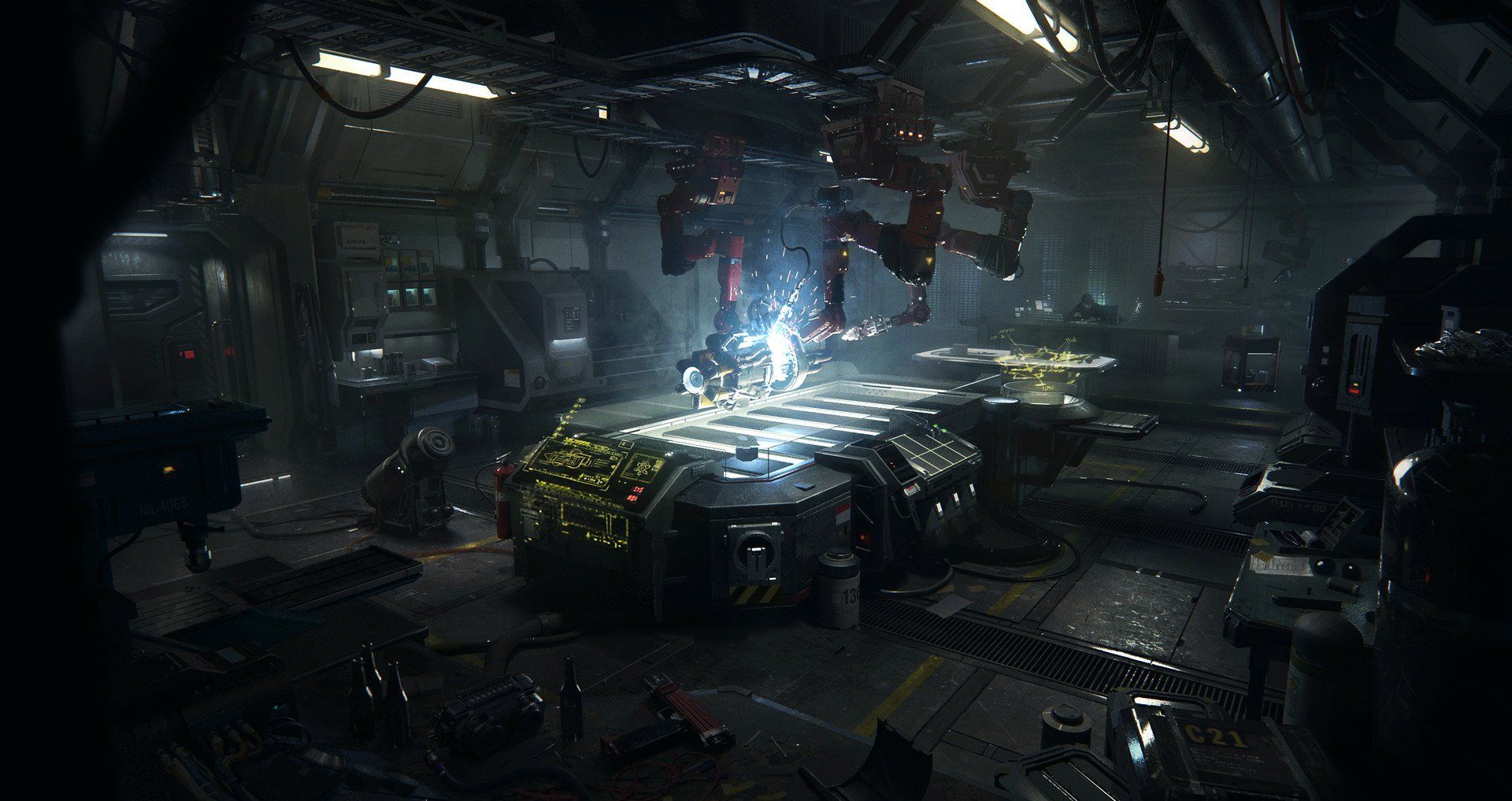 1920x1017 Futuristic Factory: High Tech Sci Fi Machine In Action HD Wallpaper By Sean Vox1017