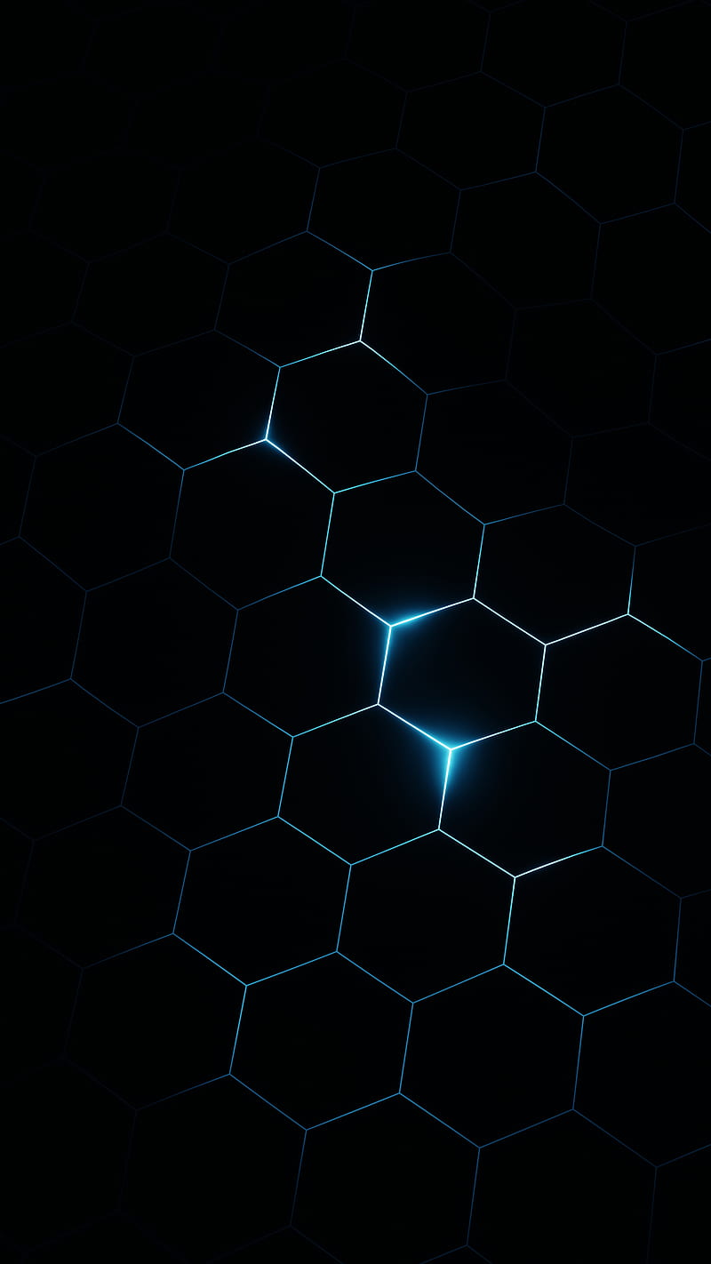 800x1422 Blex, Bertil, black, blue, dark, fi, geometric, hex, hexagonal, oled, sci, scifi, HD phone wallpaper