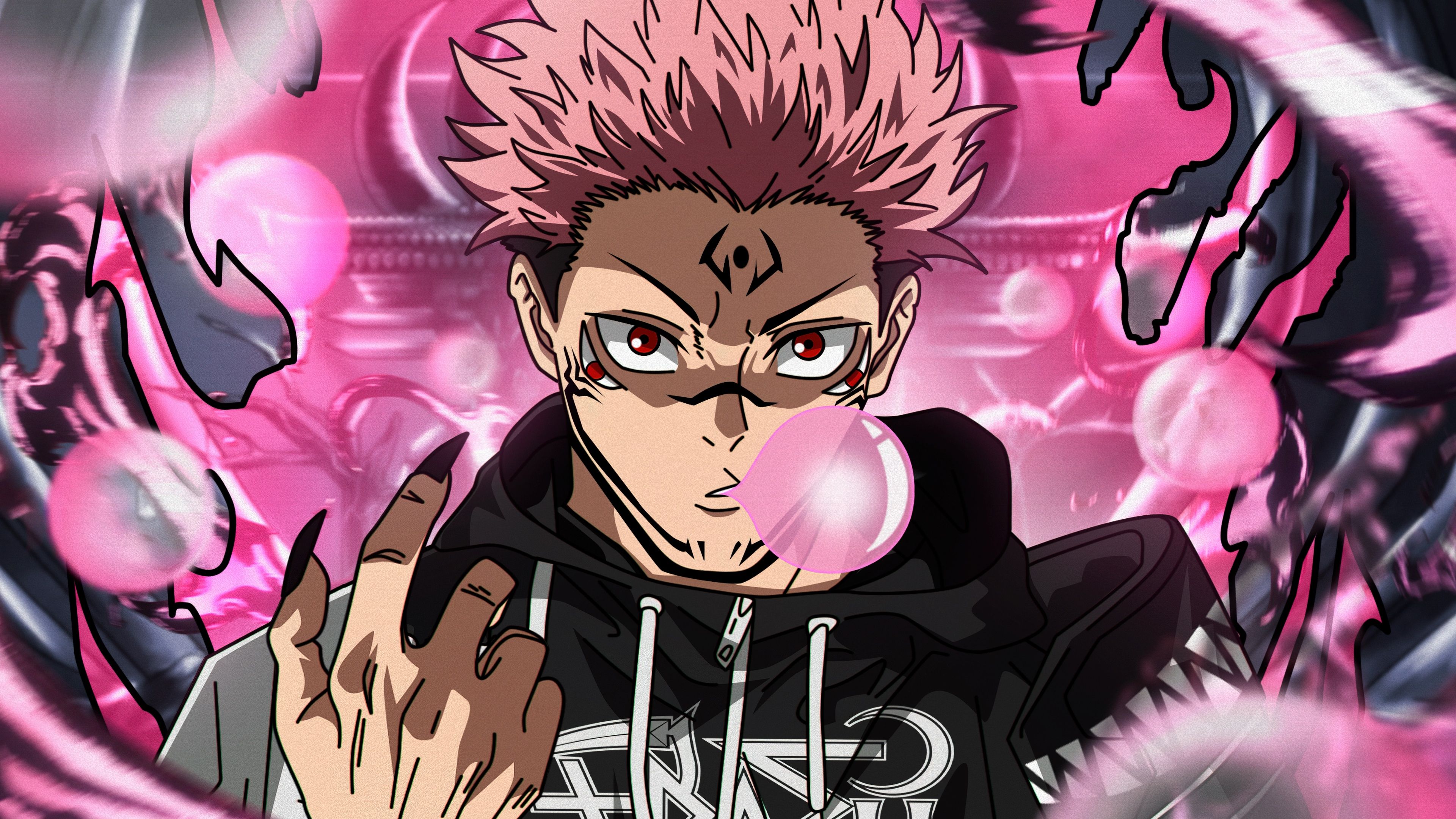 3840x2160 Sukuna Wallpaper 4K, Pink aesthetic, Jujutsu Kaisen
