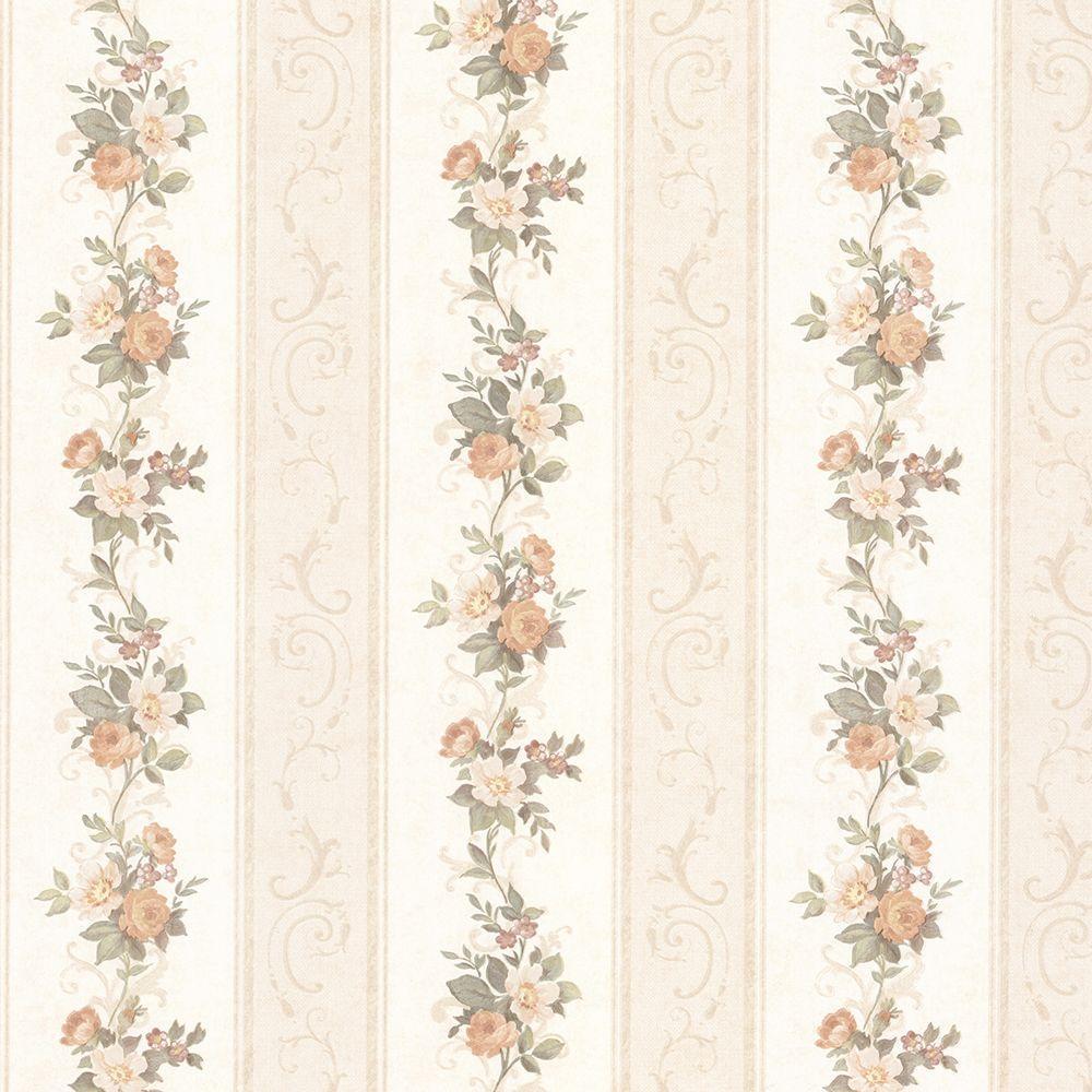 1000x1000 Mirage Lorelai Peach Floral Stripe Vinyl Peelable Roll Wallpaper (Covers 56 Sq. Ft.) 992 68304 Home Depot