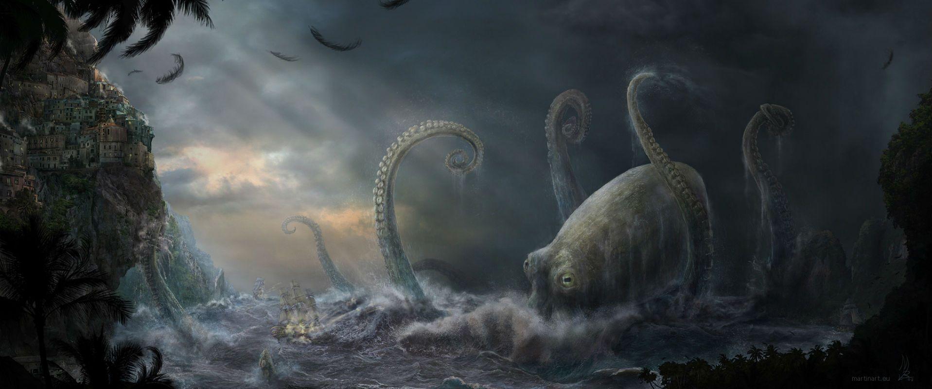 1917x800 Cthulhu Wallpaper. Sea monsters, Ocean monsters, Creepy picture