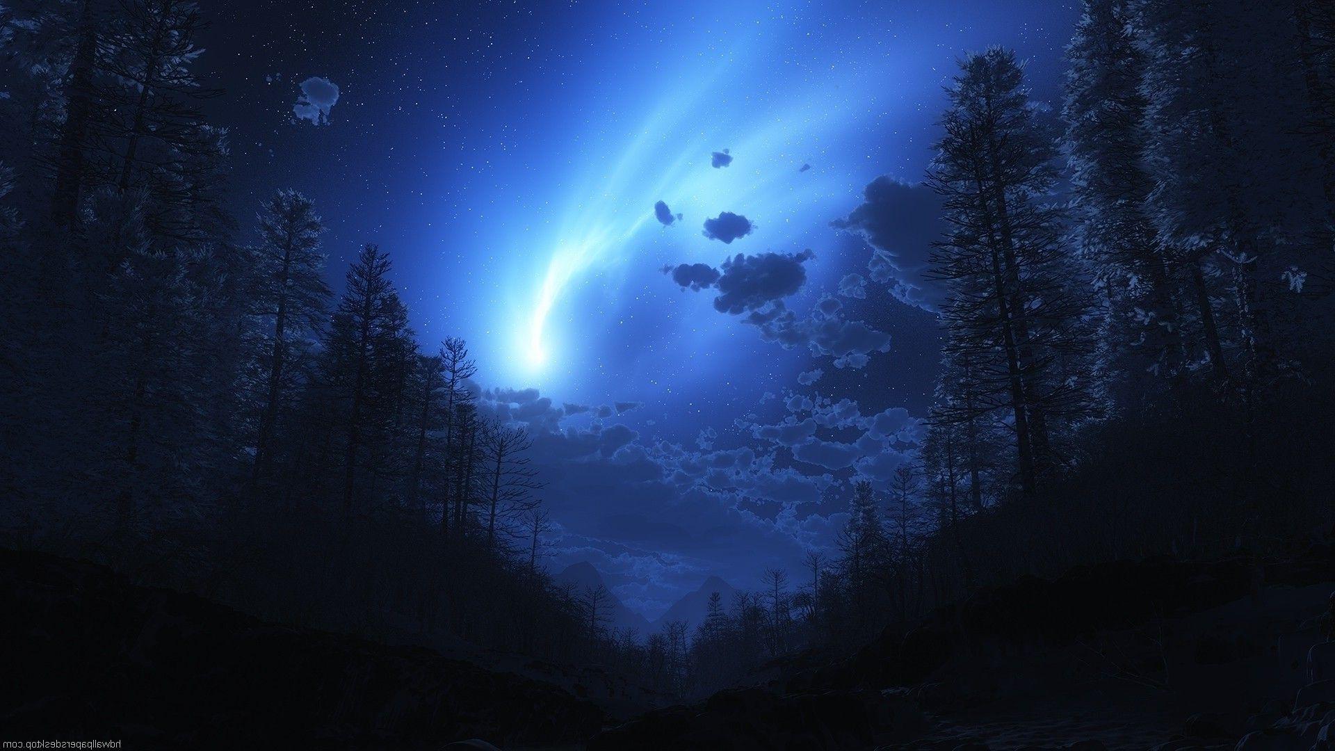 1920x1080 landscape, Anime, Digital Art, Forest, Trees, Stars, Starry Night, Night, Sky Wallpaper HD / Desktop and Mobile Background
