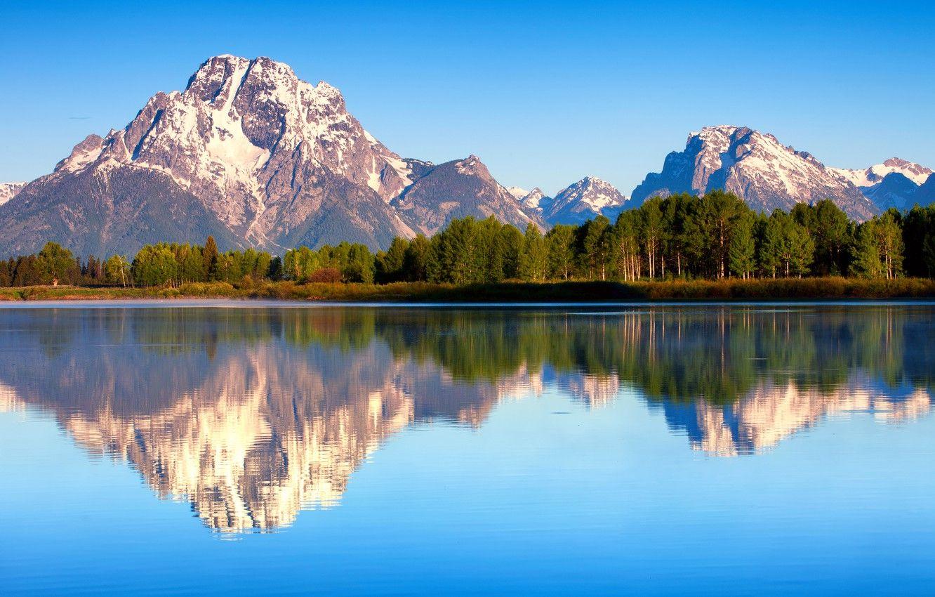1332x850 Wallpaper forest, summer, reflection, nature, morning, USA, Wyoming, Grand Teton national Park, Mount Moran, lake Jackson image for desktop, section пейзажи