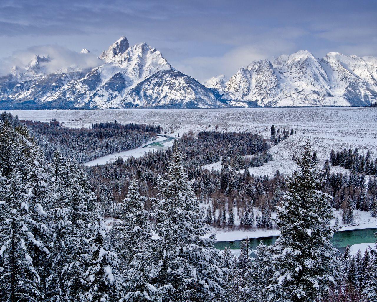 1280x1024 Download wallpaper 1280x1024 grand teton national park, united states, mountains, valley, snow standard 5:4 HD background
