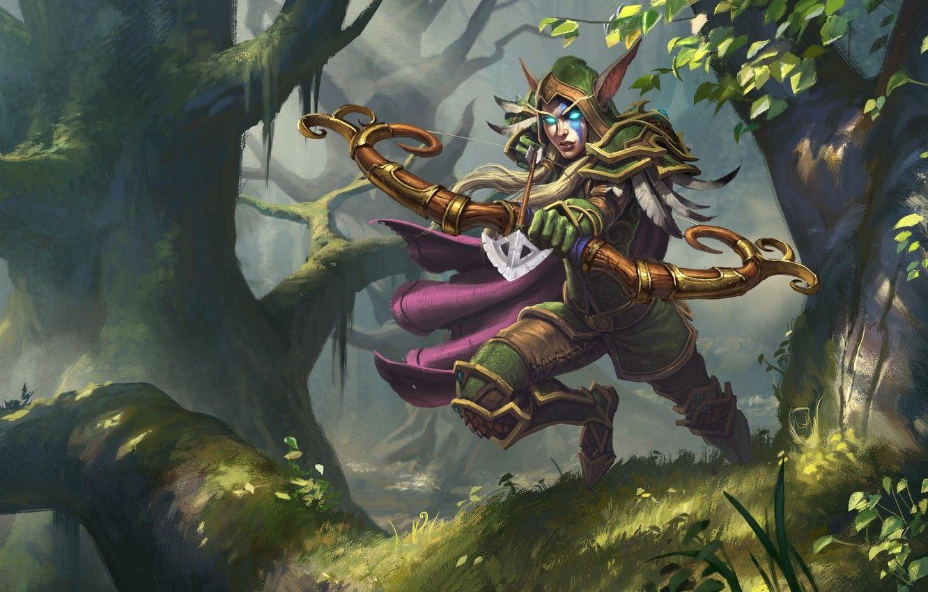 1332x850 Wallpaper forest, girl, figure, bow, Archer, fantasy, art, arrow, girl, fantasy, elf, forest, sun glare, wood, hunter, art image for desktop, section игры