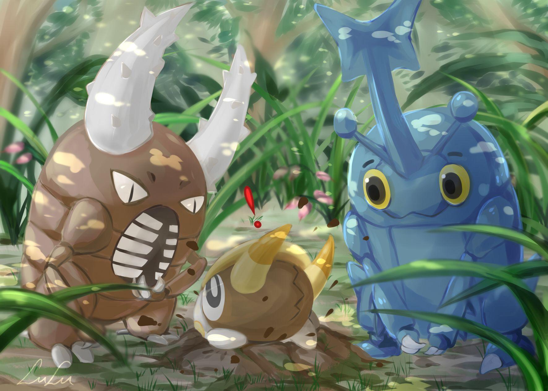 1771x1263 Tags: Pokémon, Heracross, Pinsir, Grubbin. Pokemon, Pokemon art, Anime