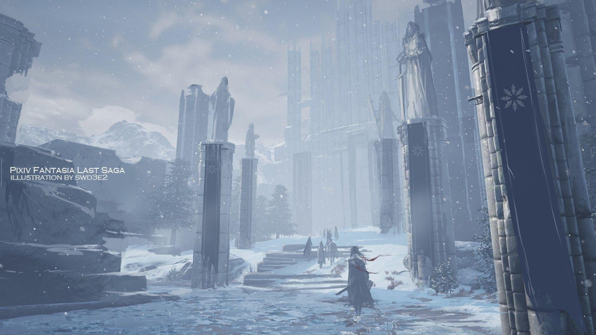 1920x1080 Download 1920x1080 Anime Girl, Fantasy World, Winter, Snow, Painting, Artwork Wallpaper for Widescreen